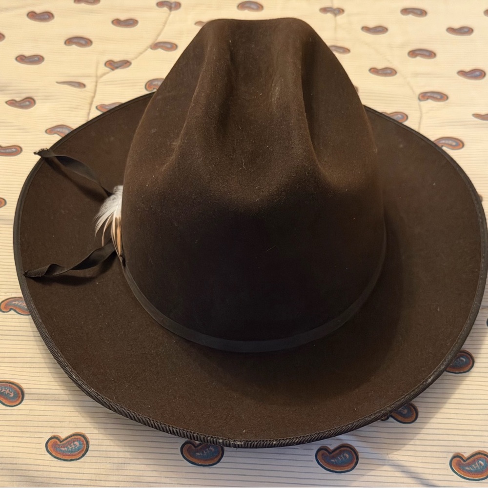 Chocolate Stetson Open Country 7 3/8” Cowboy Hat with Feather Accent - Picture 3 of 7